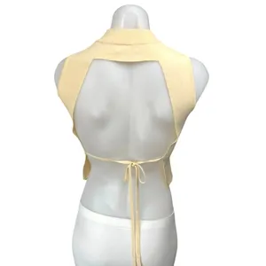 Miss Love Yellow Sleeveless Cutout Tie Back Mock Neck Crop Sweater Tank Top M thumbnail 2