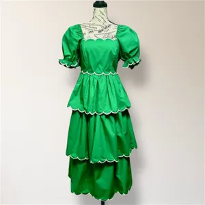 Anthropologie English Factory Green Tiered Maxi Dress Puff Sleeve Autumn Wedding thumbnail 3