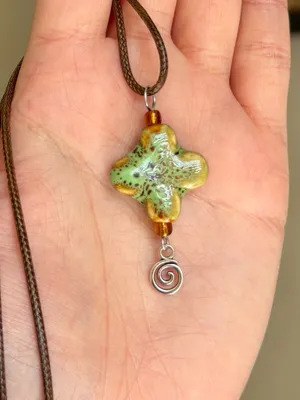 Handmade chunky flower cross ceramic bead cute fairy boho retro necklace🤎 thumbnail 1