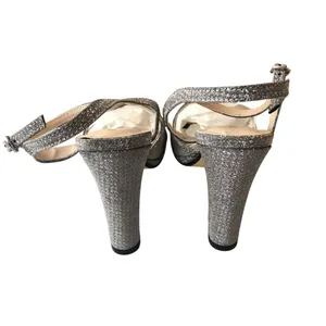 Benjamin Walk Touch Ups Sandals Heels Ankle Strap Glitter Metallic Silver 5 thumbnail 4