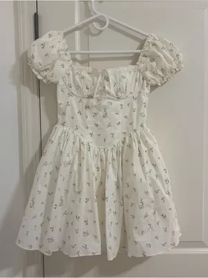 Babyboo Ivory Floral Puff-Sleeve Mini Dress with Sweetheart Neckline thumbnail 1