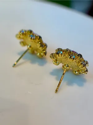 New S925 Silver Post Purple Round Crystal Sunflower Stud Earrings thumbnail 4