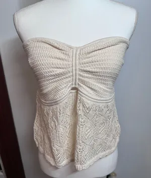American Eagle Women XL Cream Crochet Strapless Tube Top Pointelle Cutout NEW thumbnail 1