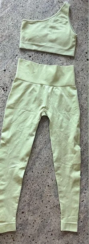 Amazon Sportneer Avocado Green Ribbed Seamless Gym Yoga Leggings Pants thumbnail 3