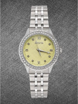 Invicta Silver-Tone Crystal Bezel Yellow Dial Bracelet Watch - Brand New thumbnail 2