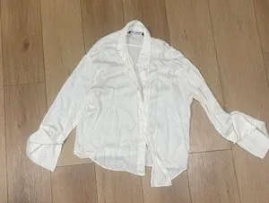 Zara silky white button down thumbnail 6