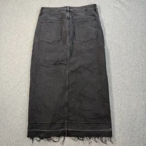 GAP Women's Size 6 / 28 Black Wash Denim Maxi Skirt Raw Hem Front Slit Stretch thumbnail 7