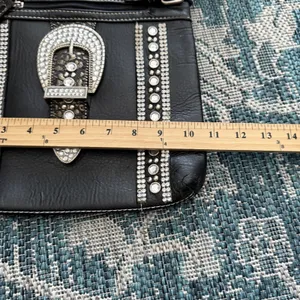 Western Crossbody Purse Womens Silver Buckle Rhinestone‎ Studded Cowgirl Bag thumbnail 3