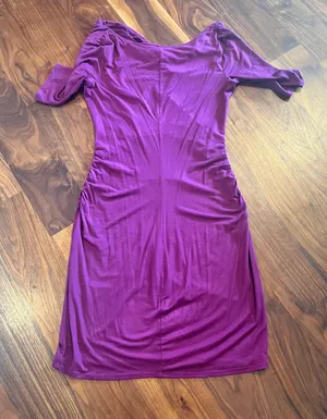 Purple Cowl Neck draped ruched dress thumbnail 5