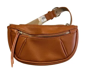 RN 67508 Belt Bag Womens M Cognac Brown Minimalist Vegan Saffiano Fanny Pack thumbnail 1