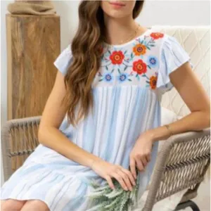 Perch by Blu Pepper‎ Embroidered Striped Tiered Ruffle Sleeve Dress 3XL thumbnail 2