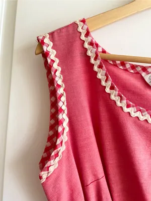 Vintage 50s 60s Komar Red Gingham Dress M Smocked Waist Pockets Retro Housewife thumbnail 5