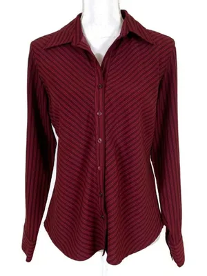 Womens NINETY Button Down Shirt Red Black‎ Blouse M thumbnail 1