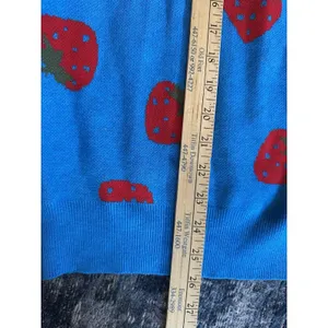 Strawberry Cardigan Women’s XL Open Front Royal Blue & Red Kitschy Fruity Whimsy thumbnail 6