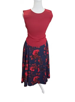 Sachin & Babi Crossover Red Knit Navy Floral Fit Flare Midi Dress Size 2 thumbnail 5