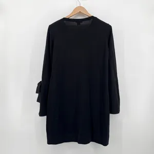 Club Monaco Womens Black 100% Wool Bell Sleeve Bow‎ Detail Sweater Dress Large thumbnail 6