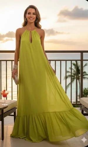 Love & Lemonade Lime Green Halter Maxi Dress Large thumbnail 1