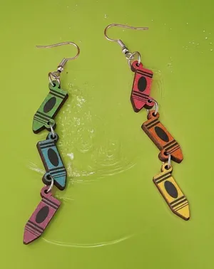 Boho Mismatched Asymmetrical Whimsical Novelty Style‎ Crayon Teacher Earrings thumbnail 1