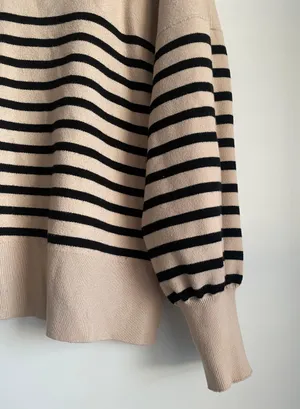 Etch new crew neck beige and black stripes sweater size XL thumbnail 3