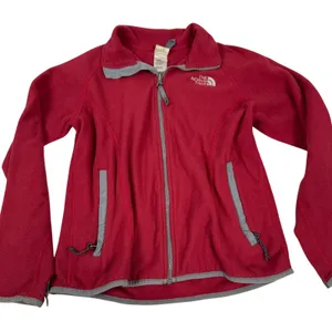The North Face‎ Womens Red Full Zip Fleece Jacket Grey Trim Mock Neck Gorpcore thumbnail 5