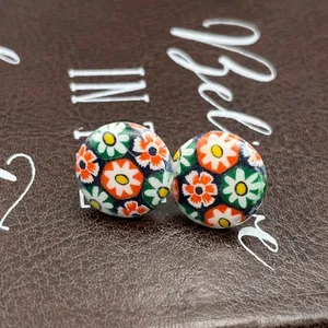 Vintage 60s Millefiori Glass Earrings Boho Stainless Steel thumbnail 5