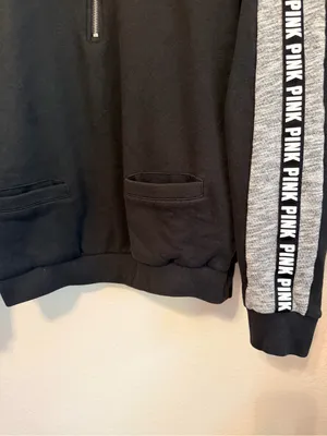 Victoria's Secret PINK 1/4 zip pullover sweatshirt, signature stripe, black,sz M thumbnail 4