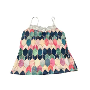 Geometric Diamond Print Pajama Set Lace Camisole and Shorts‎ 2Piece Sleepwear thumbnail 2