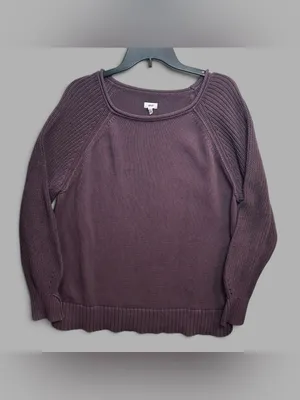 Aerie Purple 100% Cotton Raglan Knit Sweater Women’s Medium M thumbnail 3