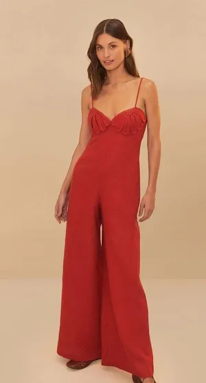 FARM RIO Red Petals Bodice Euroflax™ Premium Linen Jumpsuit, Size Medium , $260 thumbnail 1