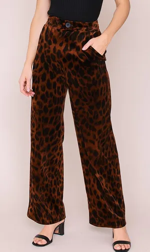 Cabi Party Velvet Pant Leopard Print Wide Leg Trousers Brown Black Size Large thumbnail 1