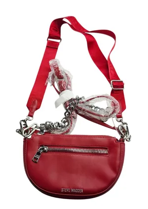 Steve Madden Red Vegan Leather Half Moon Crossbody‎ Bag with Logo Webbing Strap thumbnail 1