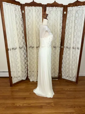 Elegant New David’s Bridal Chiffon Mesh Wedding Gown thumbnail 5