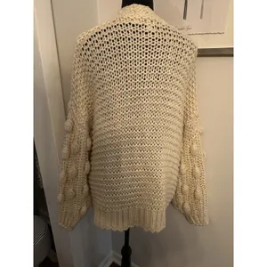 HYFVE Chunky Cardigan Bobble Knit Crochet Long Sleeve Sweater Ivory Open Women’s M/L thumbnail 2