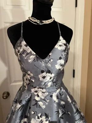 B Darlin Y2K gray floral mini wedding guest dress thumbnail 2
