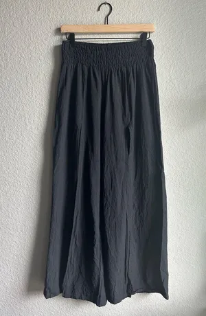 Vintage Blue Lakhays from the Himalayas Black Open Leg Full Slit Linen Pants thumbnail 1