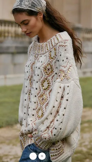 NWOT Free People Gilded Cable Embellished Sweater thumbnail 1