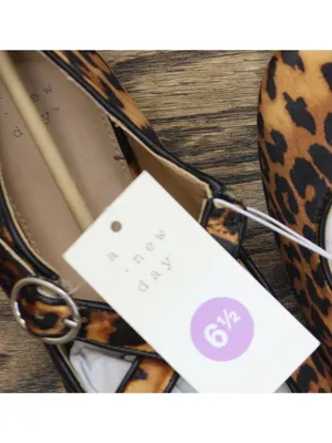 NWT A New Day Print Velvet Flats with Adjustable Strap Leopard Brown Multi 6.5M thumbnail 7