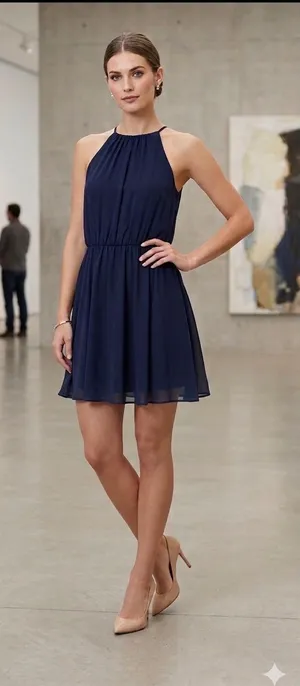 Lush Black High Neck Halter Chiffon Mini Dress XS Cocktail Party Wedding Guestcc thumbnail 1