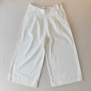 Maeve Anthropologie Wide Leg Crop Pleated Pants Womens 31T White Denim High Rise thumbnail 2