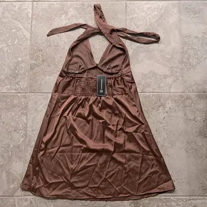 NWT Just Polly Printed Halter Tie V-Neck Dress Juniors' Size L, Cocoa New w/Tag thumbnail 3