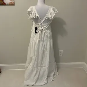 Lulus Chasing Summer White Swiss Dot Tie Back Maxi Dress thumbnail 4