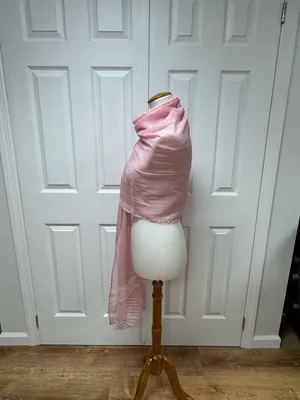 Pink and White Lightweight Puree Cotton Patterned Shawl‎ or Scarf - 97" x 32". thumbnail 13