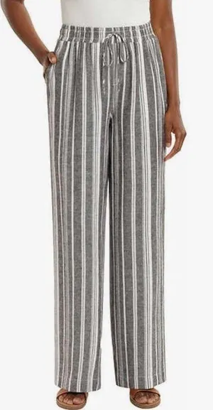 Briggs NY High Waisted Linen‎ Wide Leg Pants Gray & White Striped Women’s Large thumbnail 1