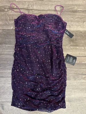 Lulus Purple Metallic Rhinestone Bodycon Mini Dress Size L NWT thumbnail 2