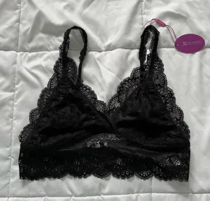 NWT Avidlove Black Floral Lace Bralette V-Neck Large Goth Grunge Dark Romantic thumbnail 1