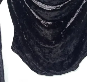 Revolve Black Velvet Cowl Neck Button Back Cropped Top thumbnail 7