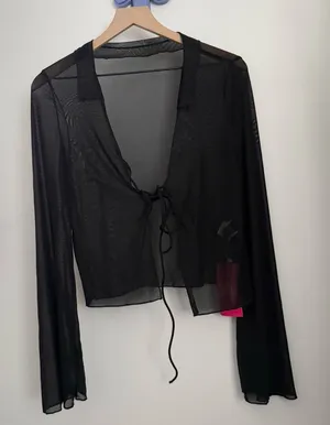 SheIn Medium NEW Black Mesh Tie Front Sheer Shrug Flare Long Sleeve Whimsigoth Vampire thumbnail 1