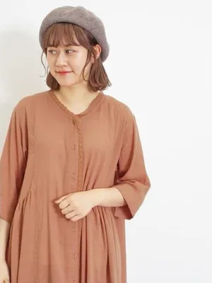 Japanese Brand Samansa Mos2 Cotton Linen Kaftan Midi Dress Pockets Lagenlook thumbnail 2