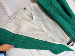 ZARA Green Bouclé Tweed Double Breasted Blazer Gold Button Quiet Luxury Preppy M thumbnail 10