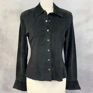 Vintage Westbury Leather Shirt Jacket Women M Black Suede Minimal Indie Edgy 90s thumbnail 15
